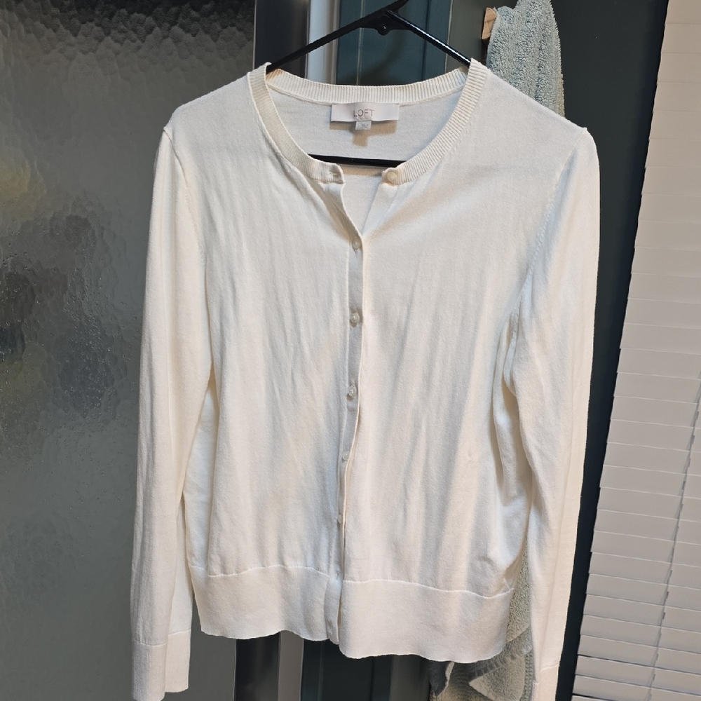 LOFT Cream Button-Up Cardigan